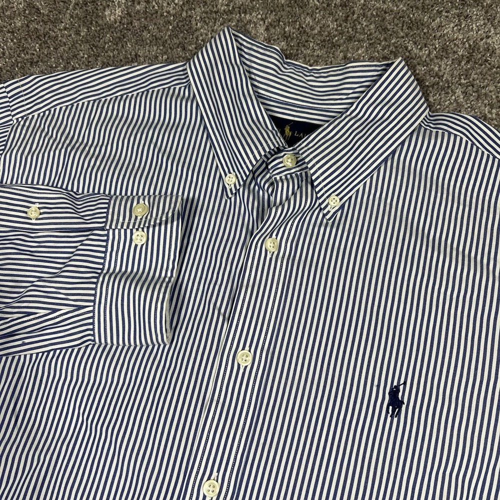 Polo Ralph Lauren Blue White Stripe Button Down Dress Shirt Men's XL 17 34/35